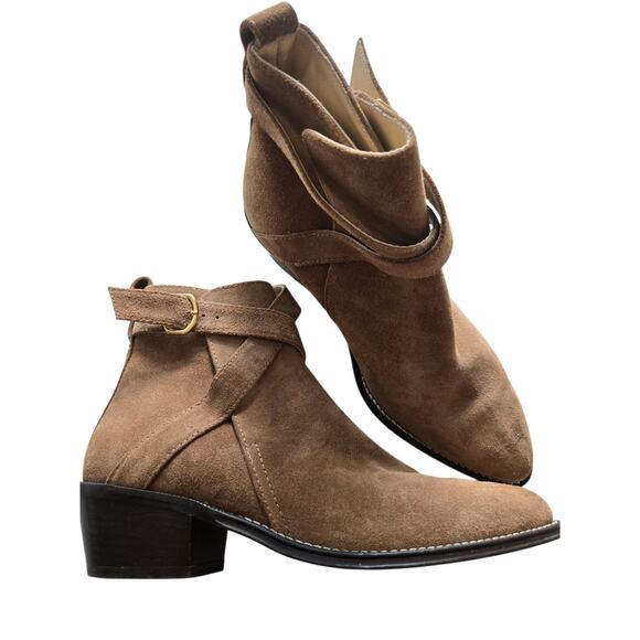 Womens Banana‎ Republic 6.5 Leather Buckle Strap Tan Ankle Boots - Picture 12 of 14